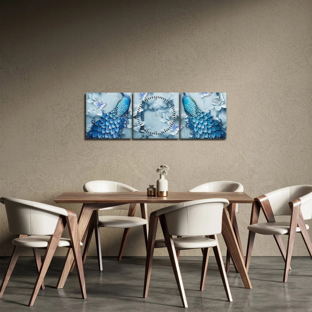 Obraz pawi (z zegarem) (90x30 cm)