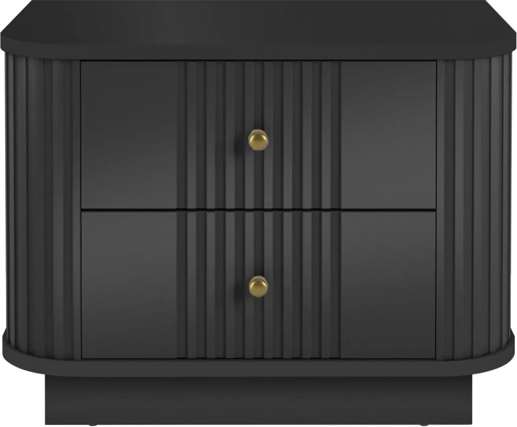 Zestaw szafek nocnych Vesper 56 cm na cokole - czarny / złote uchwyty