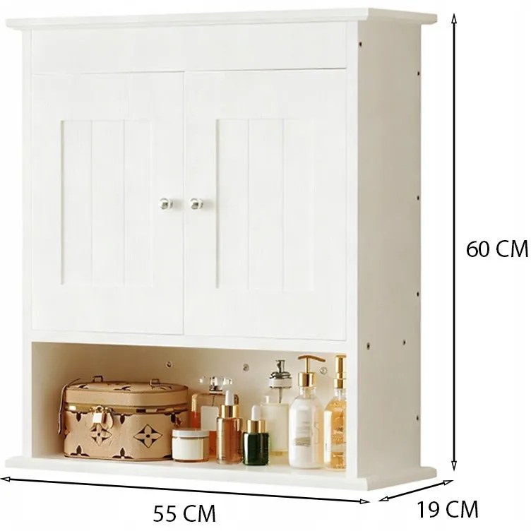 Szafka łazienkowa wisząca biała 2-drzwiowa skandynawski ścienna półki loft