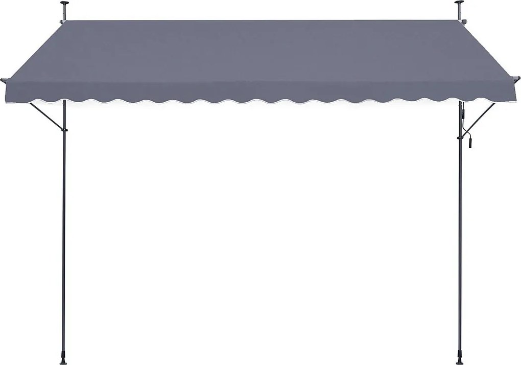 Rozkładana Markiza SucceBuy, 399 x 119 cm, Markiza Tarasowa, Chroniaca Przeciw Słońcu z Ręcznym Kołem, Szary Ciemny