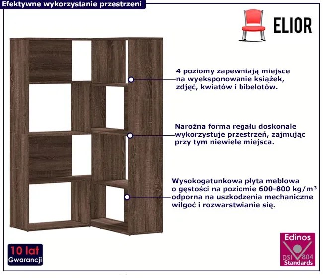 Narożny regał z otwartymi półkami brązowy dąb - Efro