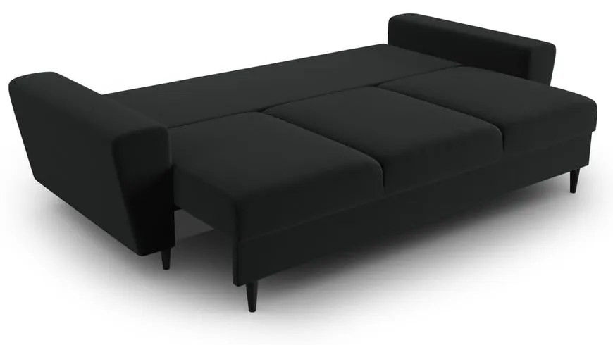 Czarna aksamitna rozkładana/ze schowkiem sofa 235 cm Kyoto – Cosmopolitan Design