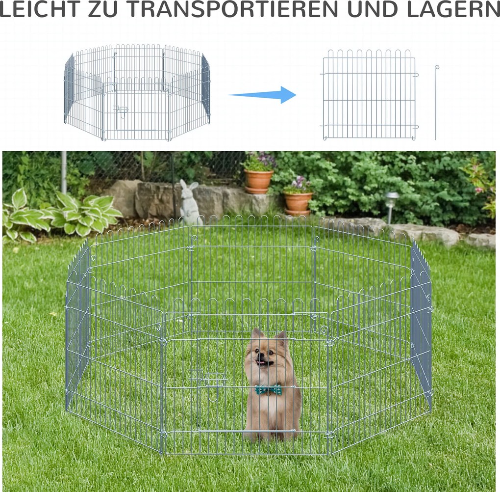 PawHut Płotek Kojec dla Szczeniąt 8 Części 63x60cm Srebrny | Aosom PL
