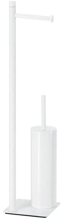 Gedy - Stojąca szczotka WC z uchwytem na papier toaletowy TRILLY, biały mat