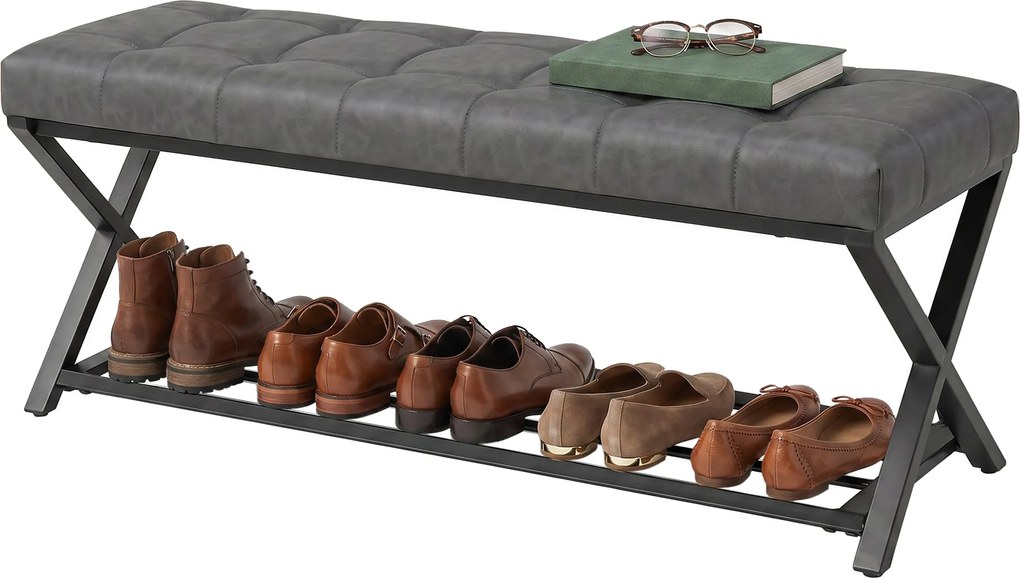 HOMCOM Ławka na buty, ławka do przedpokoju z ekoskórzanym siedziskiem, 112 x 37 x 47 cm, ciemnoszara | Aosom PL