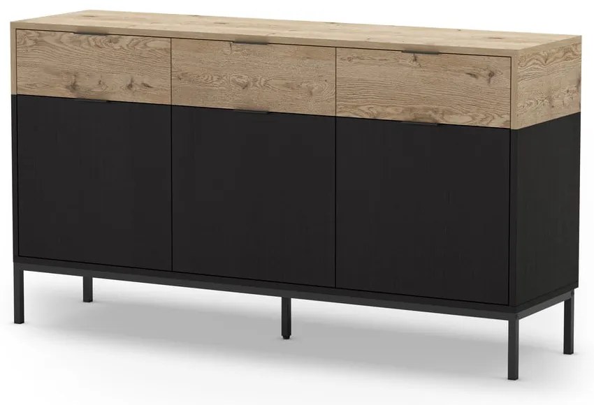 Czarna niska komoda w dekorze dębu 150x80 cm Marion – Marckeric