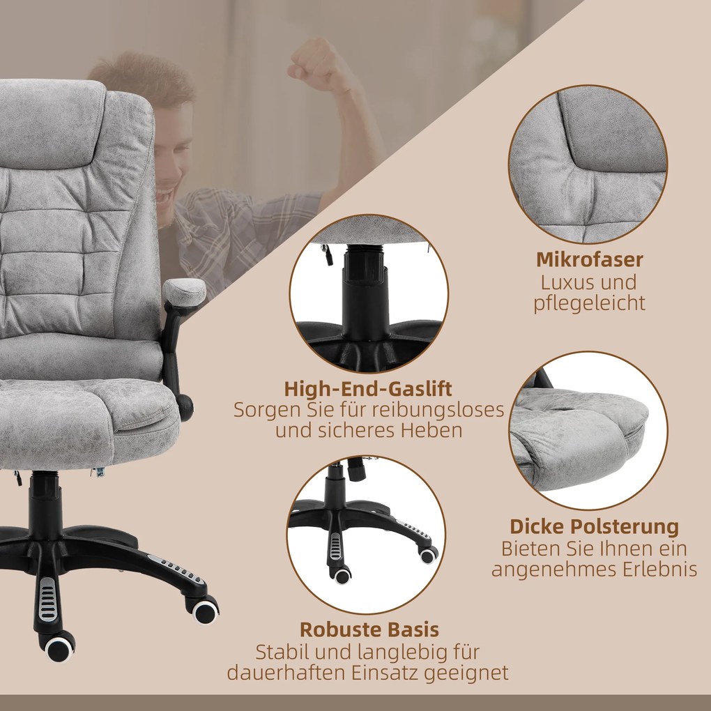 HOMCOM Ergonomiczny fotel biurowy z masażem i ogrzewaniem regulowany maksymalne obciążenie 120 kg szary | Aosom PL