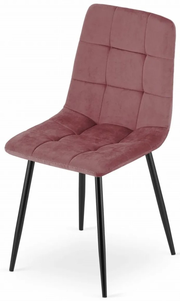 Krzesło aksamitne KARA różowe na czarnych nogach