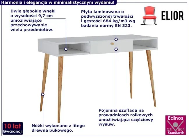 Białe skandynawskie biurko z szufladą - Elara 3X