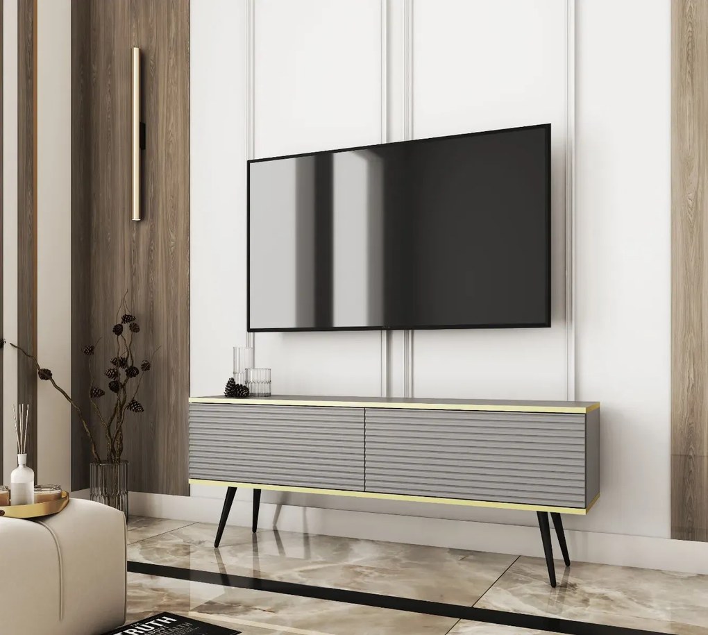 Szafka RTV KARL 3D 135cm wisząca/stojąca szary mat PIASKI Meble