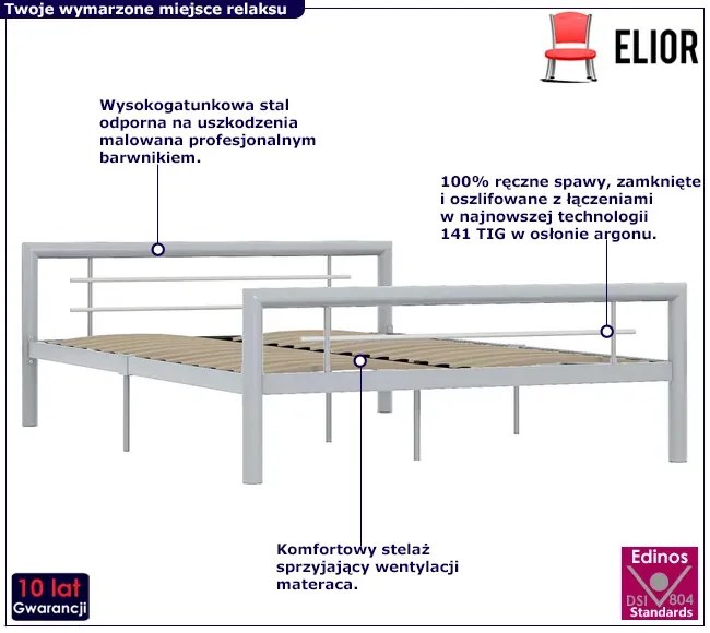 Szare metalowe łózko w stuli industrialnym 140x200 cm Anoba