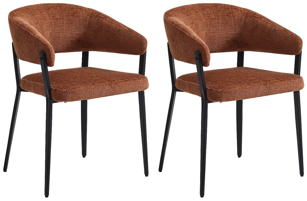 Zestaw 2 krzeseł z podłokietnikami z tkaniny i czarnego metalu - Terakota - AVRELA