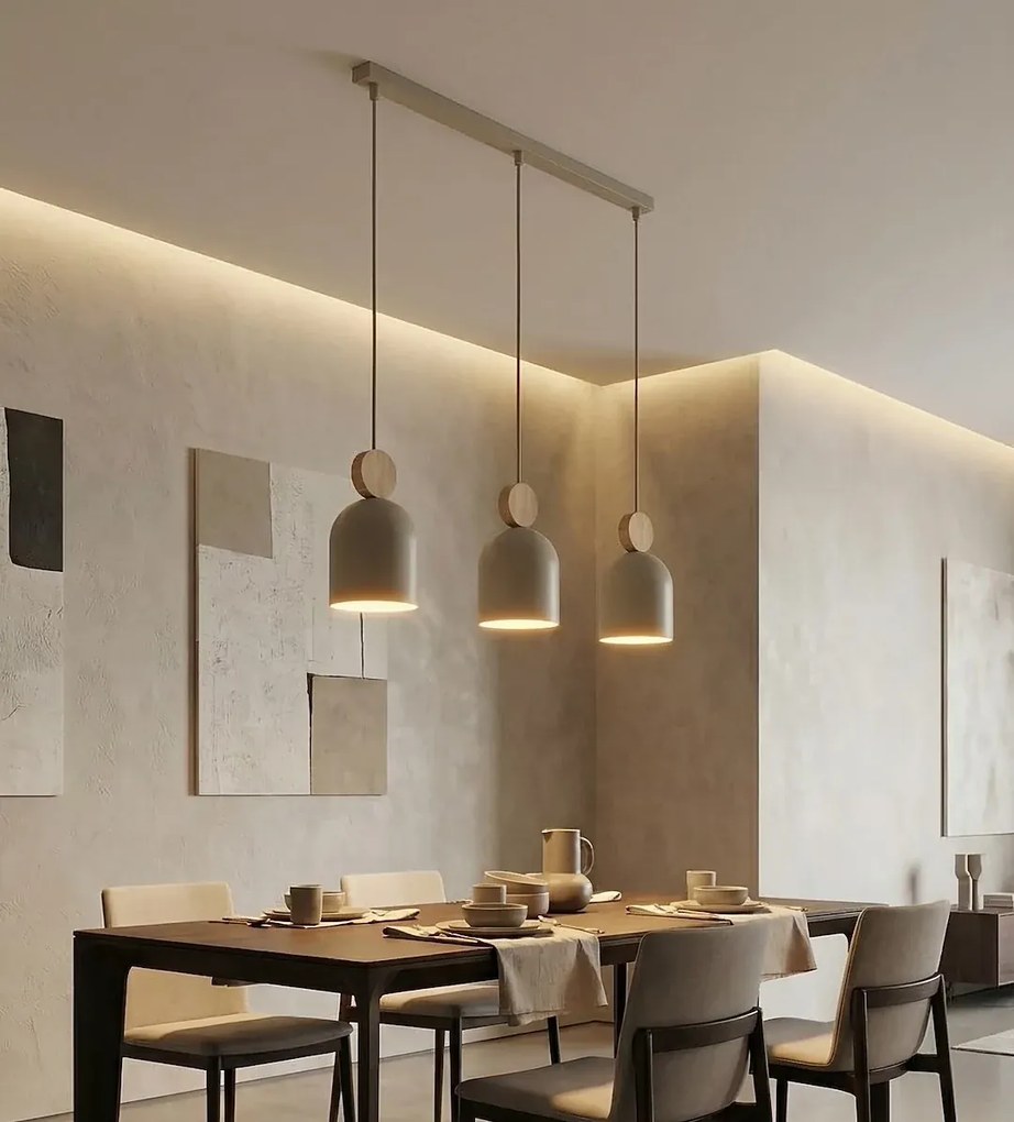 Mesi 3 Mocca – lampa wisząca trzy klosze nad prostokątny stół, styl skandynawski