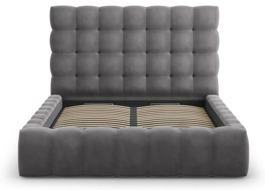 Szare tapicerowane łóżko dwuosobowe ze schowkiem i stelażem 140x200 cm Bali – Cosmopolitan Design