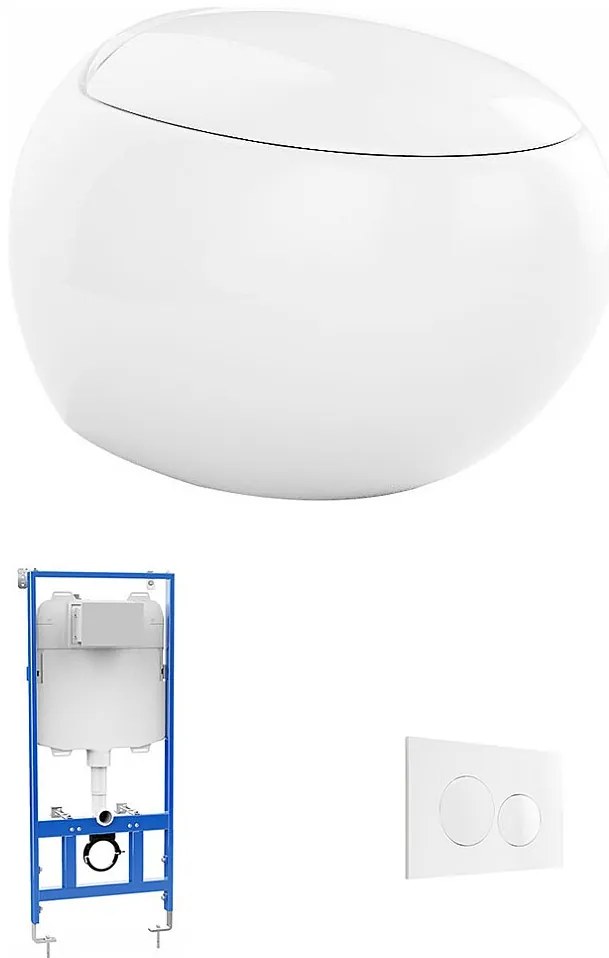 Zestaw WC podwieszany w białej ceramice z modułem podtynkowym i płytą spustową - HURO II