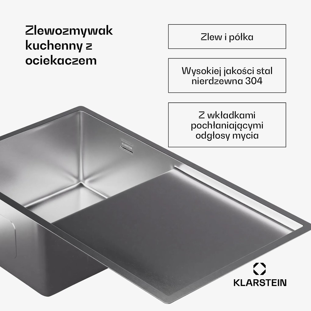 Klarstein TitanSteel zlewozmywak kuchenny z ociekaczem| 79 x 44 cm (dł. x szer.)