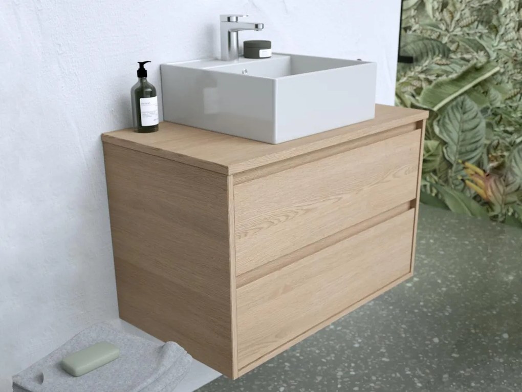 Szafka łazienkowa stojąca z umywalką do zabudowy - Okleina dębowa - 80 cm - MILIPAM
