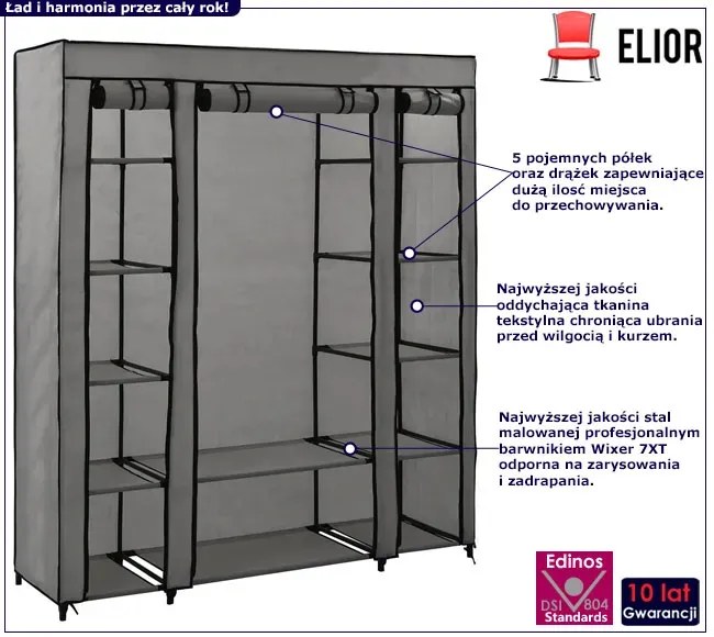 Grafitowa szafa materiałowa z półkami - Regis 4X