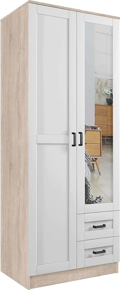 Minimalsityczna szafa uchylna z lustrem dąb sonoma + biały H6-W95