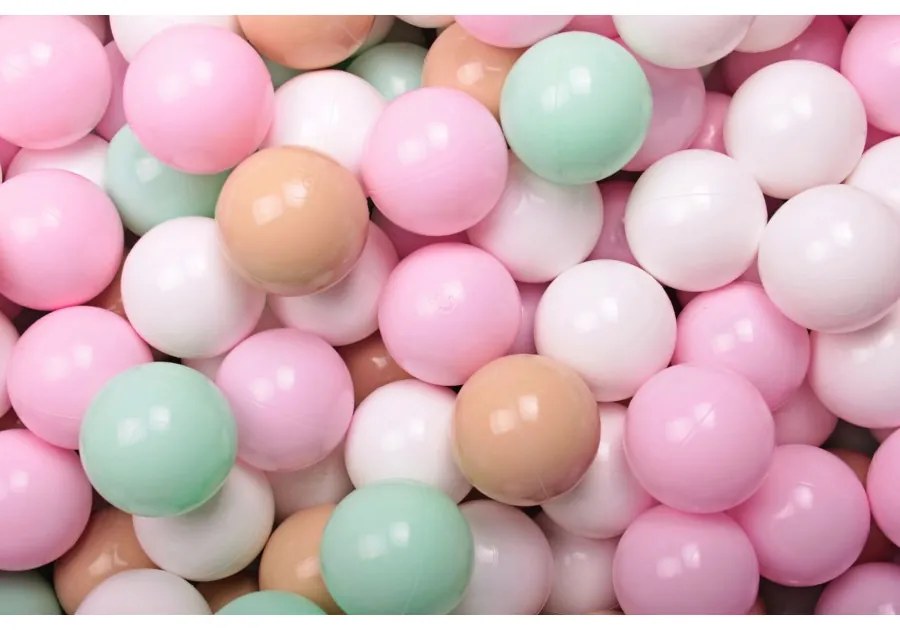 Zestaw plastikowych piłeczek do suchego basenu 7cm, 100 szt, piłki: beżowe, miętowe, białe, pastelowy róż - meowbaby®