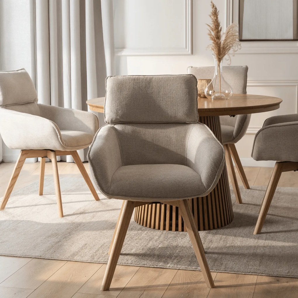 Krzesło Tapicerowane Obrotowe DIAS Beżowe Nowoczesne