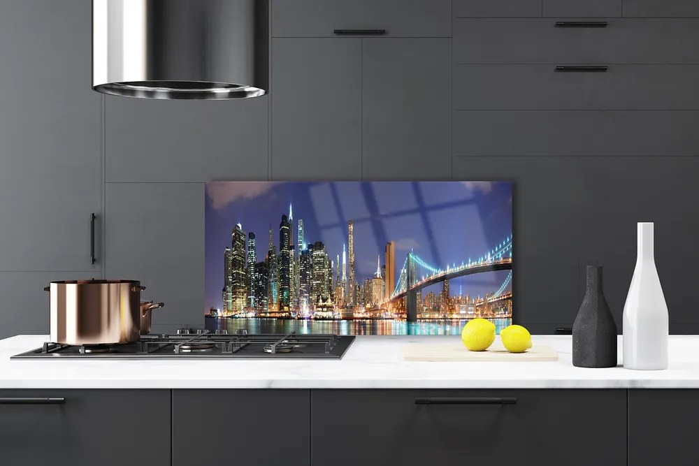 Panel Kuchenny Wieczorne Światła Nad Mostem