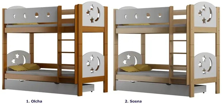 Piętrowe łóżko z zagłówkami w gwiazdki, sosna D0-D62