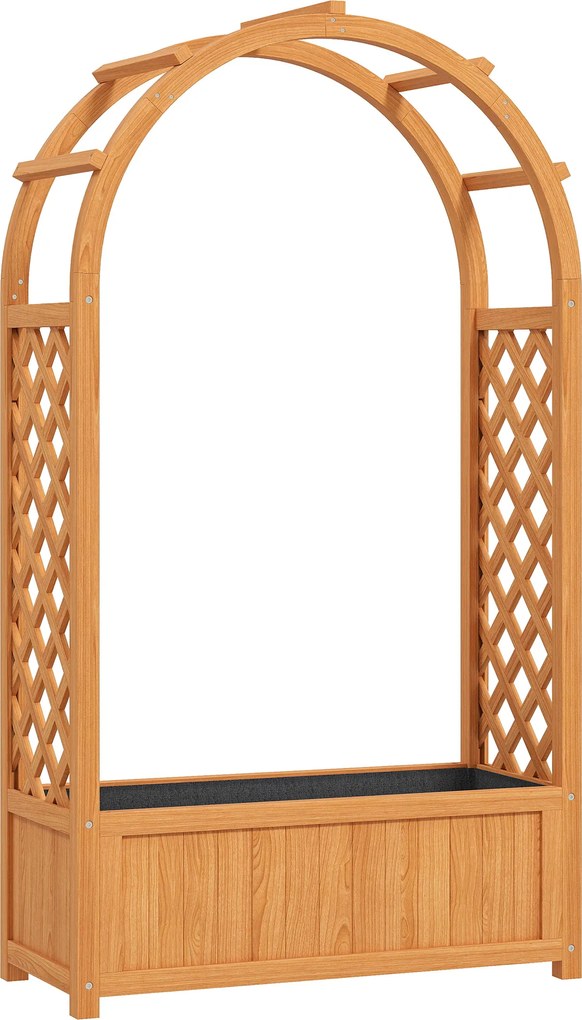 Outsunny Wysoka grządka z kratką do pnączy, Spalier Skrzynka na Rośliny Drewniana 83 x 36 x 145cm Jasnobrązowy
