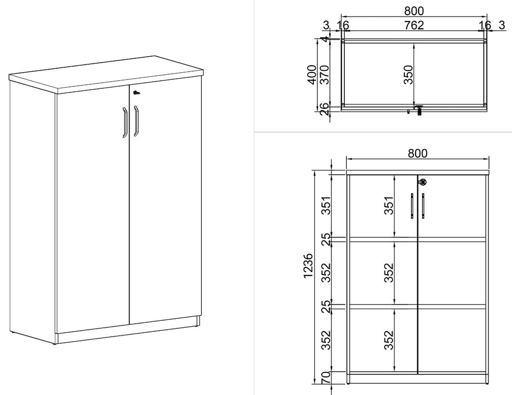 Szafa biurowa ARRISTO LUX, 800 x 400 x 1236 mm, orzech