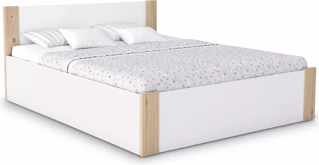 Łóżko drewniane Sovi 120/140/160/180x200 białe z wstawkami sosna / czarne