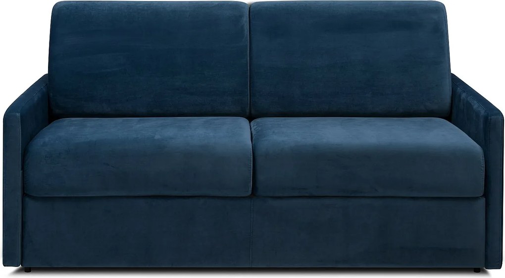 Kanapa 3-osobowa rozkładana typu express z granatowego weluru z siedziskiem z pianki z pamięcią kształtu - Stelaż z szerokimi listwami 140 cm - Materac 14 cm CALIFE