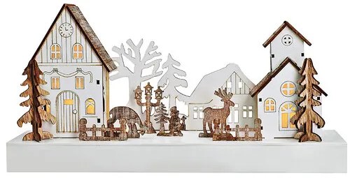 Solight LED wioska świąteczna, 34 x 17 cm, drewno, 4 diody LED, 2x AA