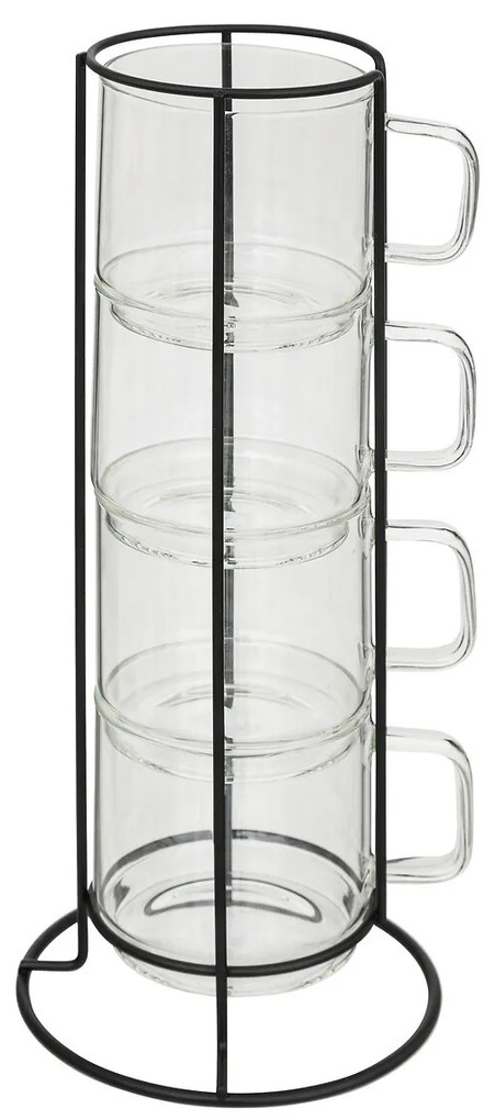 Szklane filiżanki do kawy na stojaku GLASS, 300 ml