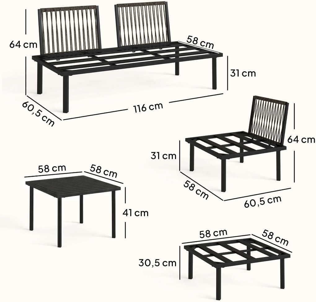 Outsunny Zestaw Mebli Ogrodowych 5-6 Osób Sofa Dwuosobowa, Krzesła, Narożnik, Stolik, Podnóżek | Aosom PL