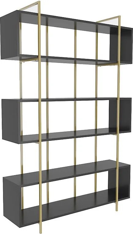 Elegancki regał w kolorze antracytowo-złotym, 120 x 180 x 29,6 cm | Płyta wiórowa pokryta melaminą w 100%, grubość 18 mm | Nowoczesne rozwią