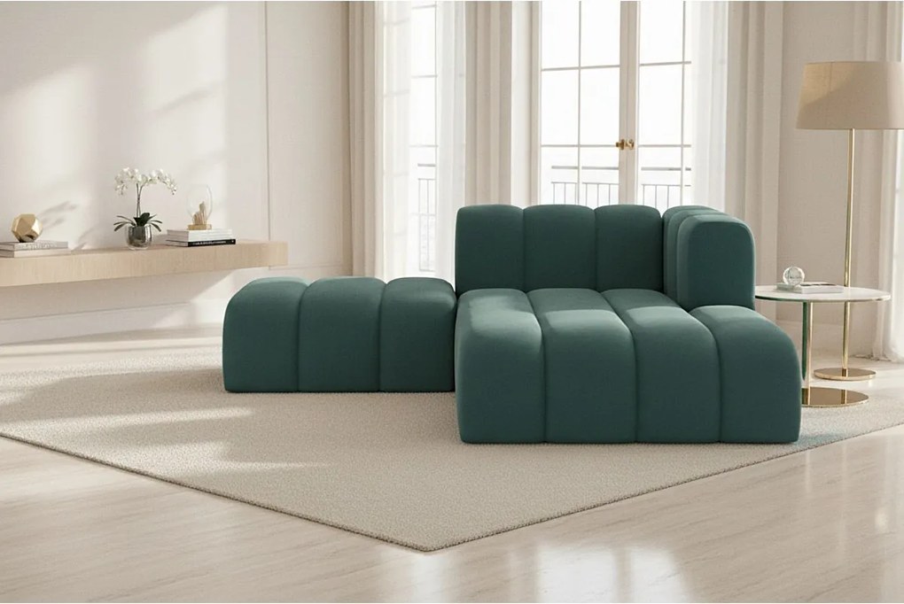 Szezlong z pufą Grand, tkanina Salvador, Lazurowy, Prawy