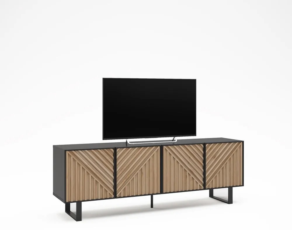 Czarno-naturalna szafka pod TV w dekorze dębu 161x55x35 cm Alana – Marckeric