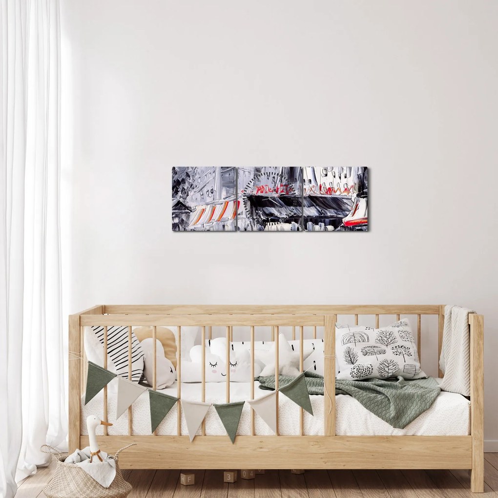 Obraz - Ulica w Paryżu, obraz olejny (z zegarem) (90x30 cm)