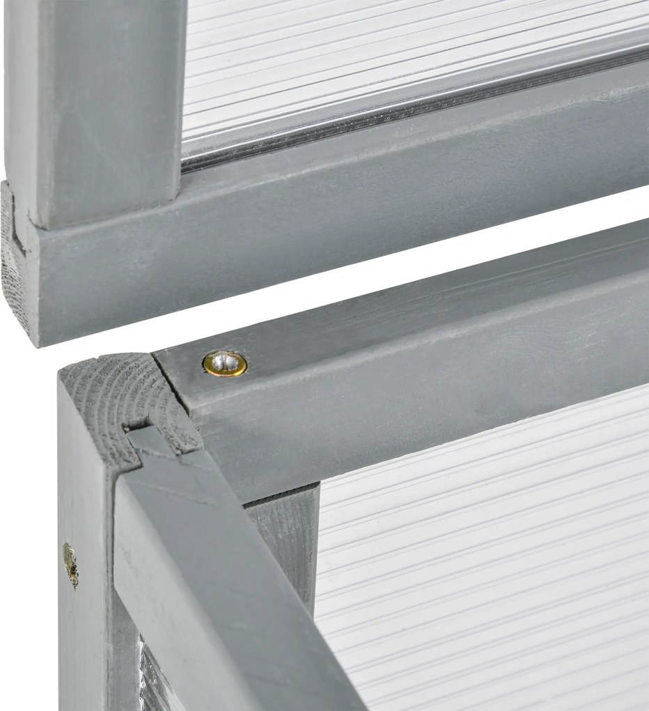 Outsunny Zimna Rama Szklarnia Drewniana z Pokrywą Poliwęglanową Szara Odporna na Warunki Atmosferyczne 90x46x40cm | Aosom PL