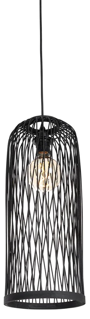 Zewnetrzna Rustykalna lampa wisząca zewnętrzna czarna rattanowa 3-światłowa - Calamus Rustykalny / Vintage Oswietlenie zewnetrzne
