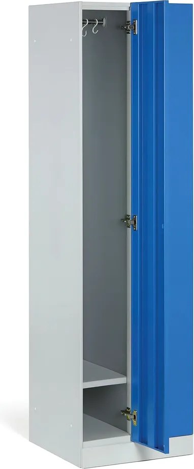 Szafka ubraniowa S1 wąska, 2-drzwiowa, 1850 x 500 x 500 mm, zamek obrotowy, drzwi niebieskie