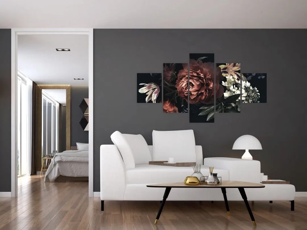 Obraz - Ciemne kwiaty (125x70 cm)