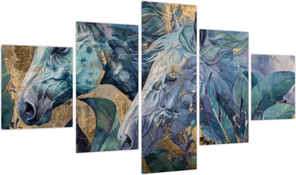 Obraz - Konie na złotym tle (125x70 cm)