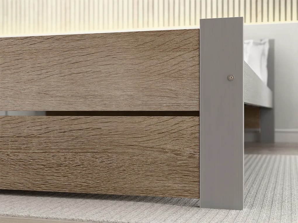 Łóżko IKAROS DOUBLE 140 x 200 cm, dąb sonoma/szary Stelaż: Ze stelażem listwowym rolowanym, Materac: Materac Coco Maxi 20 cm