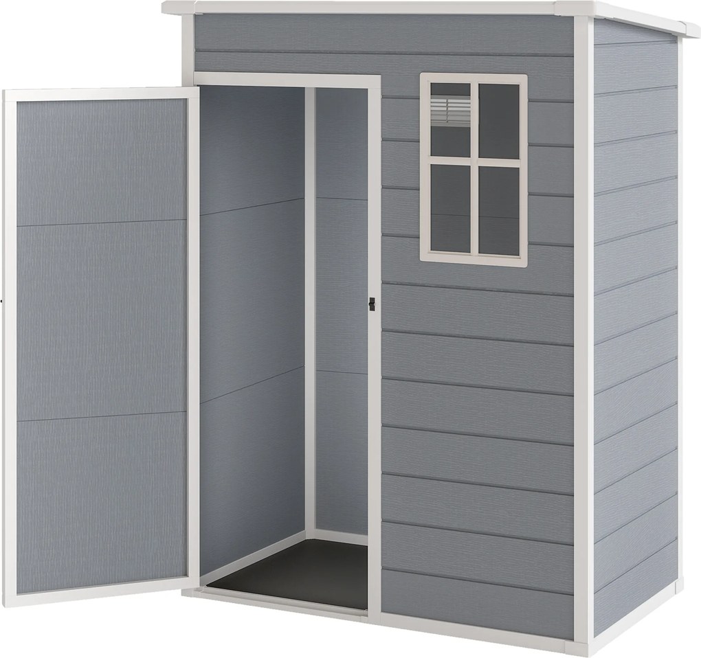 Outsunny Szopa na narzędzia z tworzywa sztucznego 1,14m² 151 x 92 x 193cm Szopka z dachem pochyłym Okno Szary