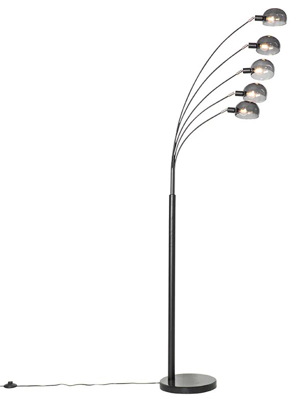 Designerska lampa podłogowa czarna z dymionym szkłem 5-światłowa - Sixties MarmoDesignerski Oswietlenie wewnetrzne