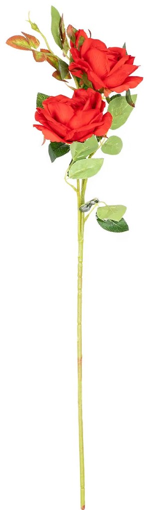Sztuczna róża z dwoma kwiatami i pączkiem,czerwona, 71 cm