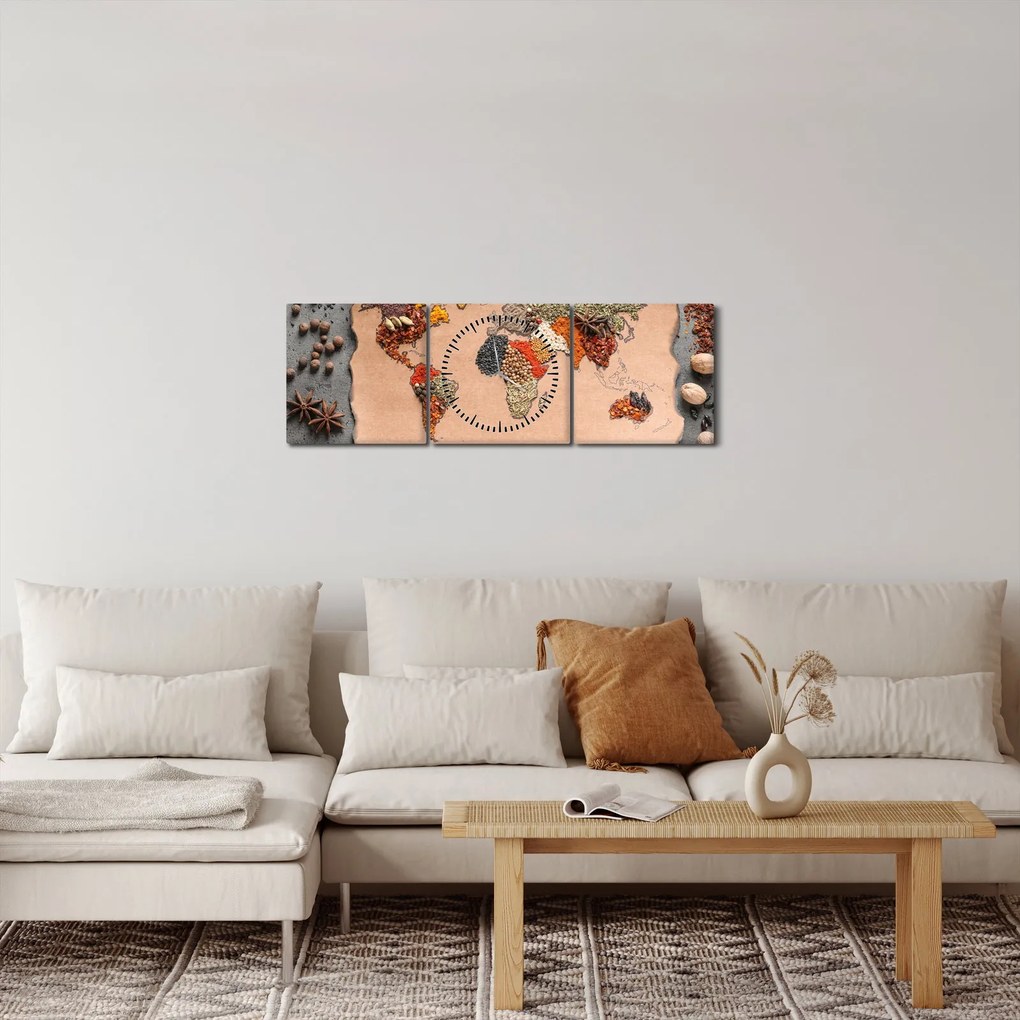 Obraz - Przyprawy świata (z zegarem) (90x30 cm)