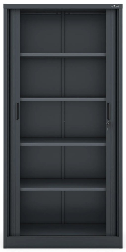 Metalowa szafa biurowa na akta z roletą DAMIAN, 900 x 1850 x 450 mm, antracytowa