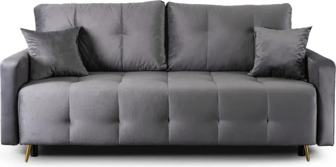 Sofa z Funkcją Spania SEUL Rozkładana Dwuosobowa Welurowa Szara Nowoczesna do Salonu